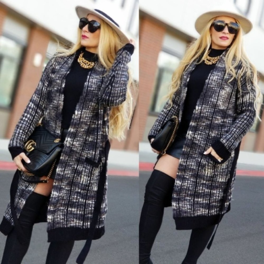 Pocketed Open Front belted Knit Sweater Cardigan warm winter fal; - Picture 2 of 4